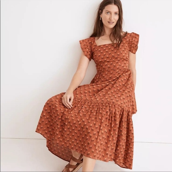 Madewell Ruffle-Strap Tiered Midi Dress in Wild Calendula Block-Print - Picture 5 of 11
